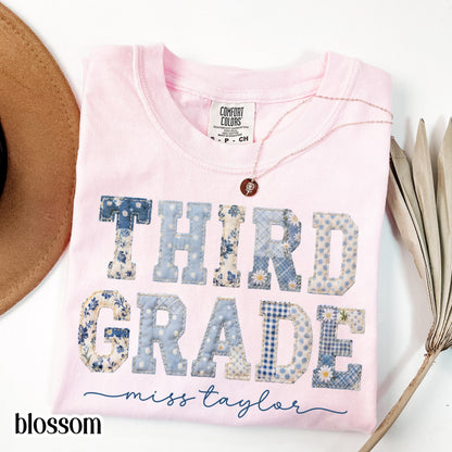 Third Grade Comfort Colors® Shirt 3rd Grade Dream Team Teacher Tee Custom School Name Matching Group T-Shirt Faux Patchwork Back to School