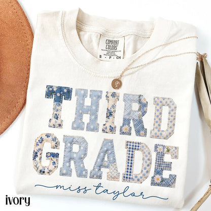 Third Grade Comfort Colors® Shirt 3rd Grade Dream Team Teacher Tee Custom School Name Matching Group T-Shirt Faux Patchwork Back to School
