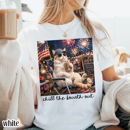 4th of July Cat America Comfort Colors Shirt Kitty Iced Coffee Patriotic USA Tee Chill Out Funny Cat Lover TShirt Fourth of July T-Shirt