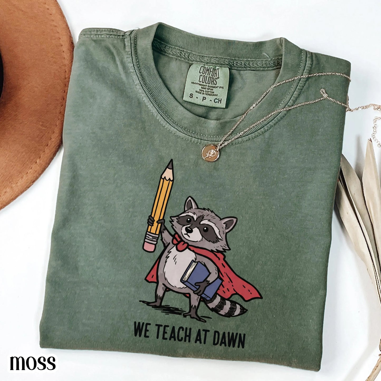 Comfort Colors® Teacher Shirt Funny Raccoon We Teach At Dawn Kindergarten Teacher Tee First Grade Back to School T-Shirt Educator Gift
