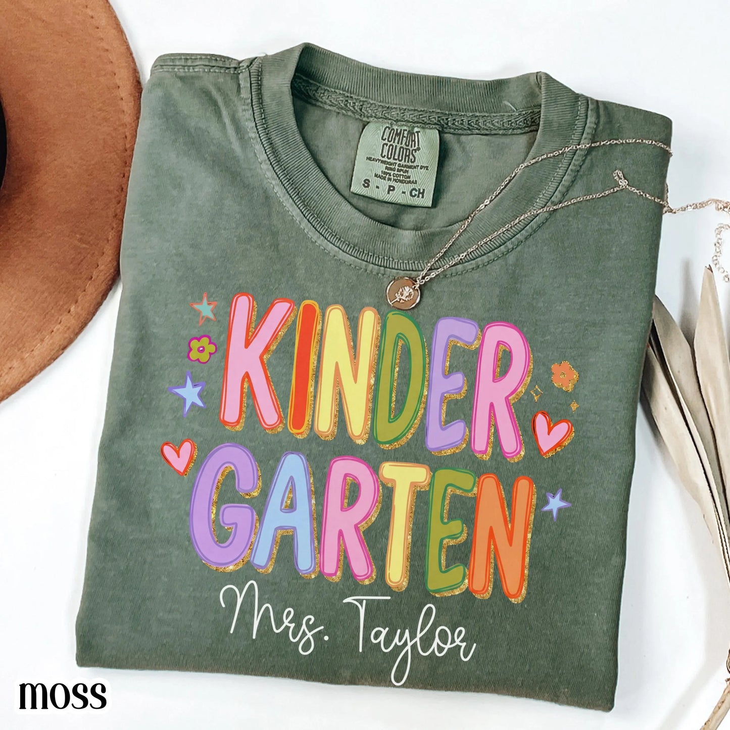 Custom Comfort Colors® Kindergarten Teacher Shirt First Day Kinder Matching Group T-Shirt Colorful Cute Educator Back to School Outfit