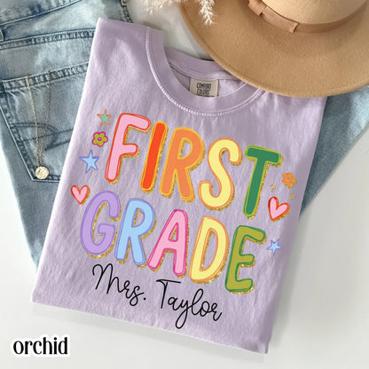 Custom Comfort Colors® First Grade Teacher Shirt First Day 1st Grade Matching Group T-Shirt Colorful Cute Educator Back to School Outfit