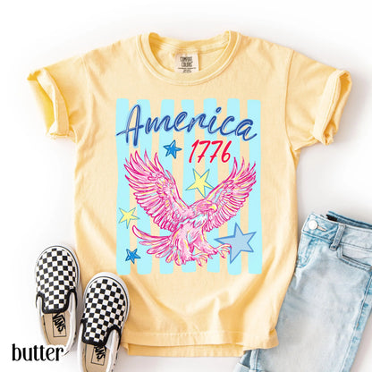 Youth 4th of July Comfort Colors® Shirt America 1776 250 Anniversary Patriotic USA Tee Striped Bald Freedom Eagle TShirt Fourth of July