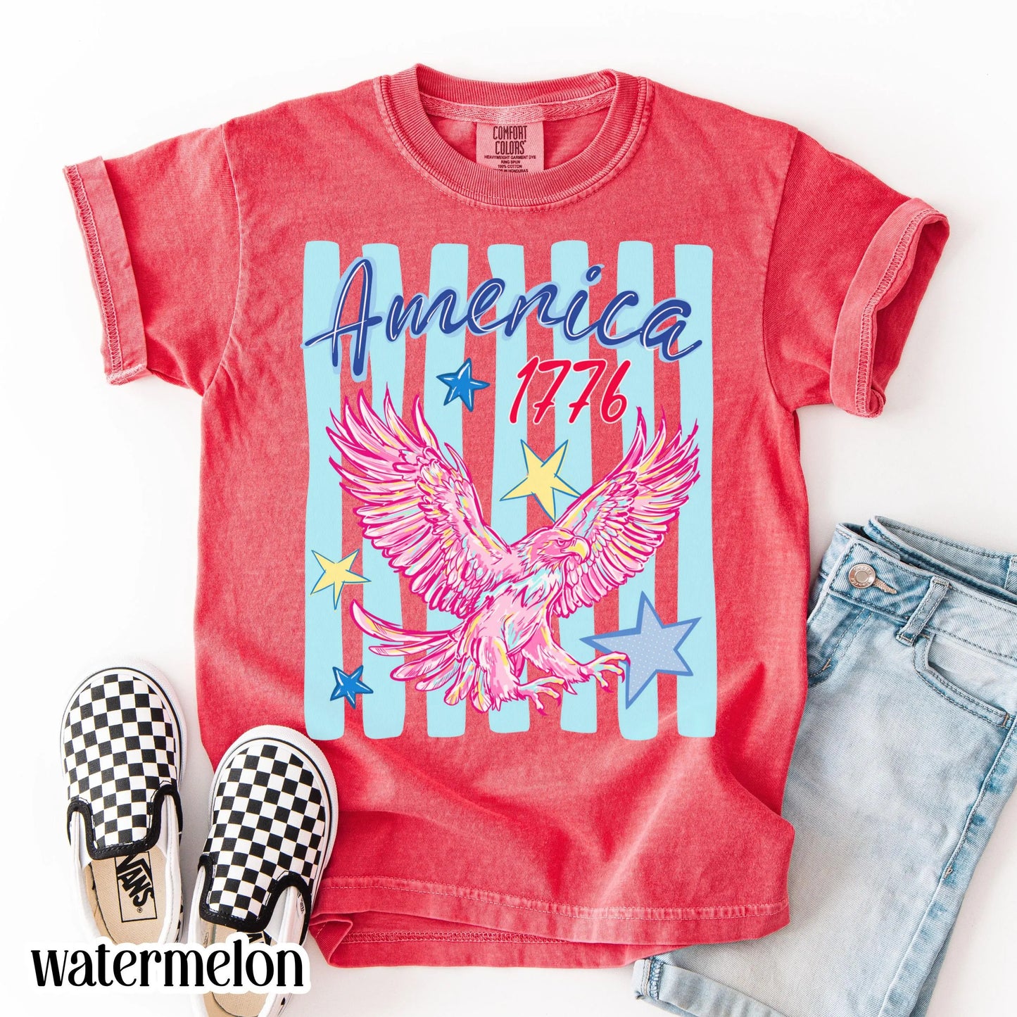 Youth 4th of July Comfort Colors® Shirt America 1776 250 Anniversary Patriotic USA Tee Striped Bald Freedom Eagle TShirt Fourth of July