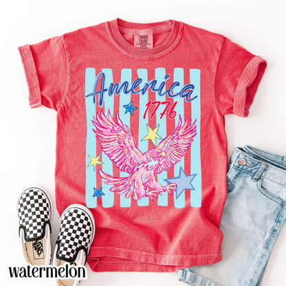 Youth 4th of July Comfort Colors® Shirt America 1776 250 Anniversary Patriotic USA Tee Striped Bald Freedom Eagle TShirt Fourth of July