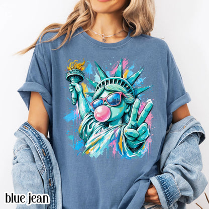 Comfort Colors USA Shirt 4th of July Statue of Liberty T-Shirt 250 Aniiversary Freedom Graphic Tee Fourth of July Patriotic Pop Art TShirt