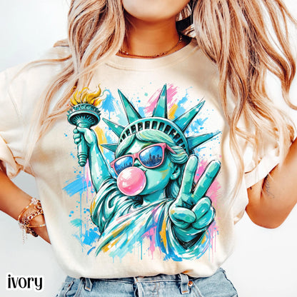 Comfort Colors USA Shirt 4th of July Statue of Liberty T-Shirt 250 Aniiversary Freedom Graphic Tee Fourth of July Patriotic Pop Art TShirt