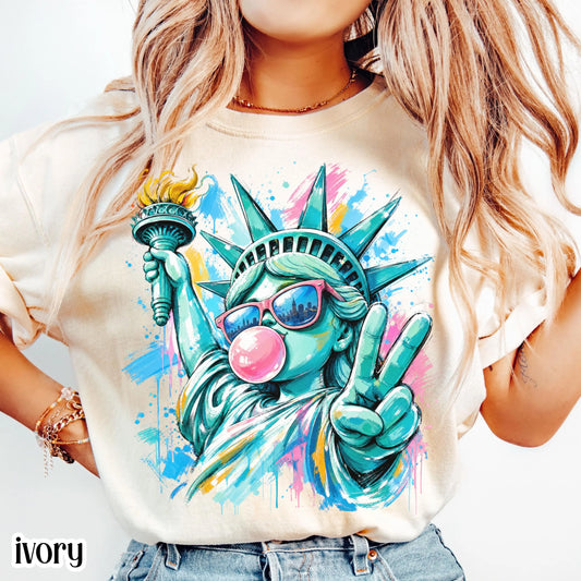 Comfort Colors USA Shirt 4th of July Statue of Liberty T-Shirt 250 Aniiversary Freedom Graphic Tee Fourth of July Patriotic Pop Art TShirt