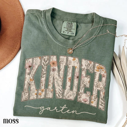 Comfort Colors® Kindergarten Teacher Shirt First Day Kinder Matching Group T-Shirt Wildflower Boho Cute Educator Back to School Outfit