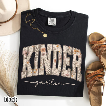 Comfort Colors® Kindergarten Teacher Shirt First Day Kinder Matching Group T-Shirt Wildflower Boho Cute Educator Back to School Outfit