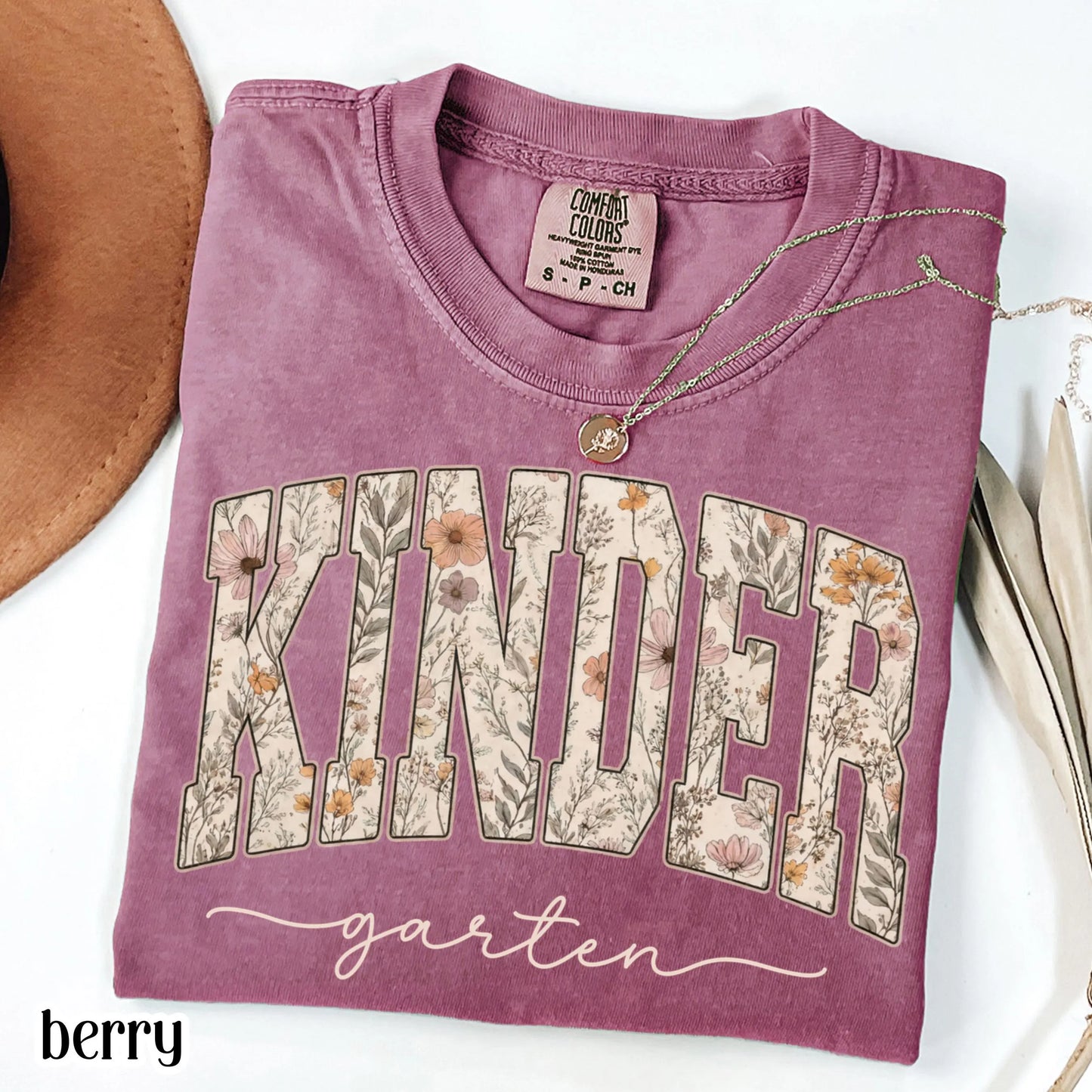 Comfort Colors® Kindergarten Teacher Shirt First Day Kinder Matching Group T-Shirt Wildflower Boho Cute Educator Back to School Outfit