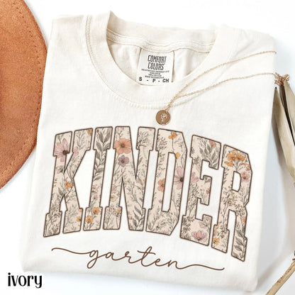 Comfort Colors® Kindergarten Teacher Shirt First Day Kinder Matching Group T-Shirt Wildflower Boho Cute Educator Back to School Outfit