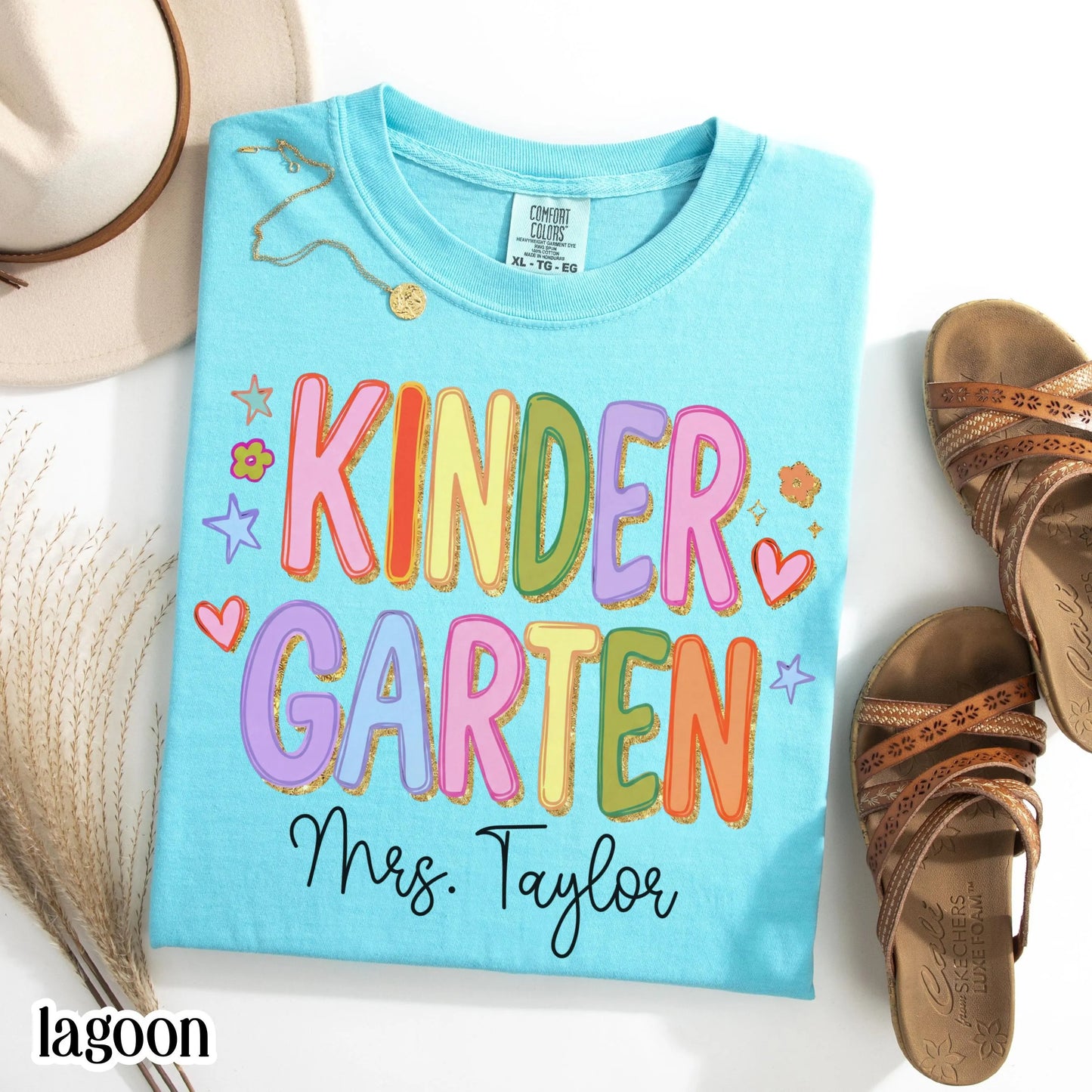 Custom Comfort Colors® Kindergarten Teacher Shirt First Day Kinder Matching Group T-Shirt Colorful Cute Educator Back to School Outfit