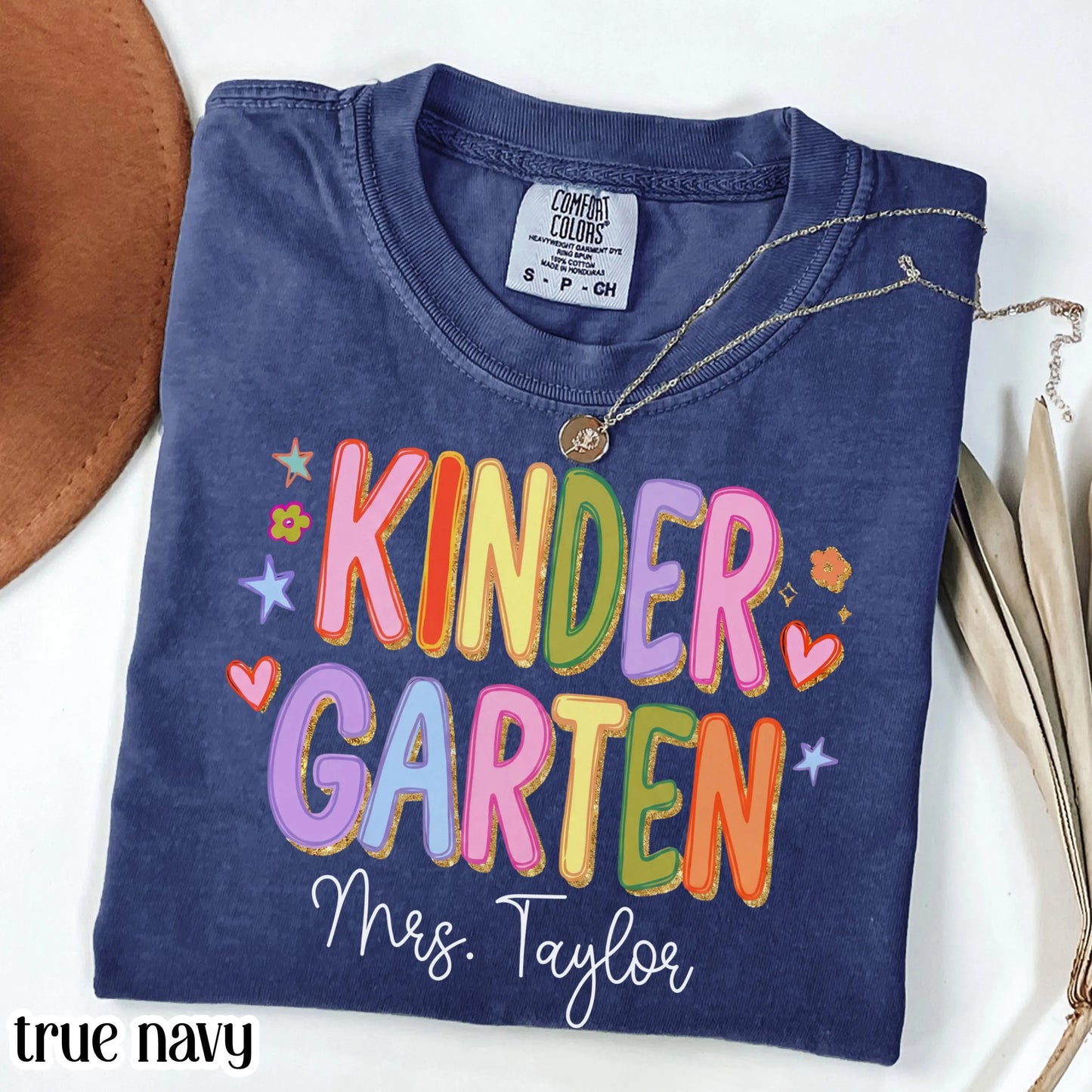 Custom Comfort Colors® Kindergarten Teacher Shirt First Day Kinder Matching Group T-Shirt Colorful Cute Educator Back to School Outfit