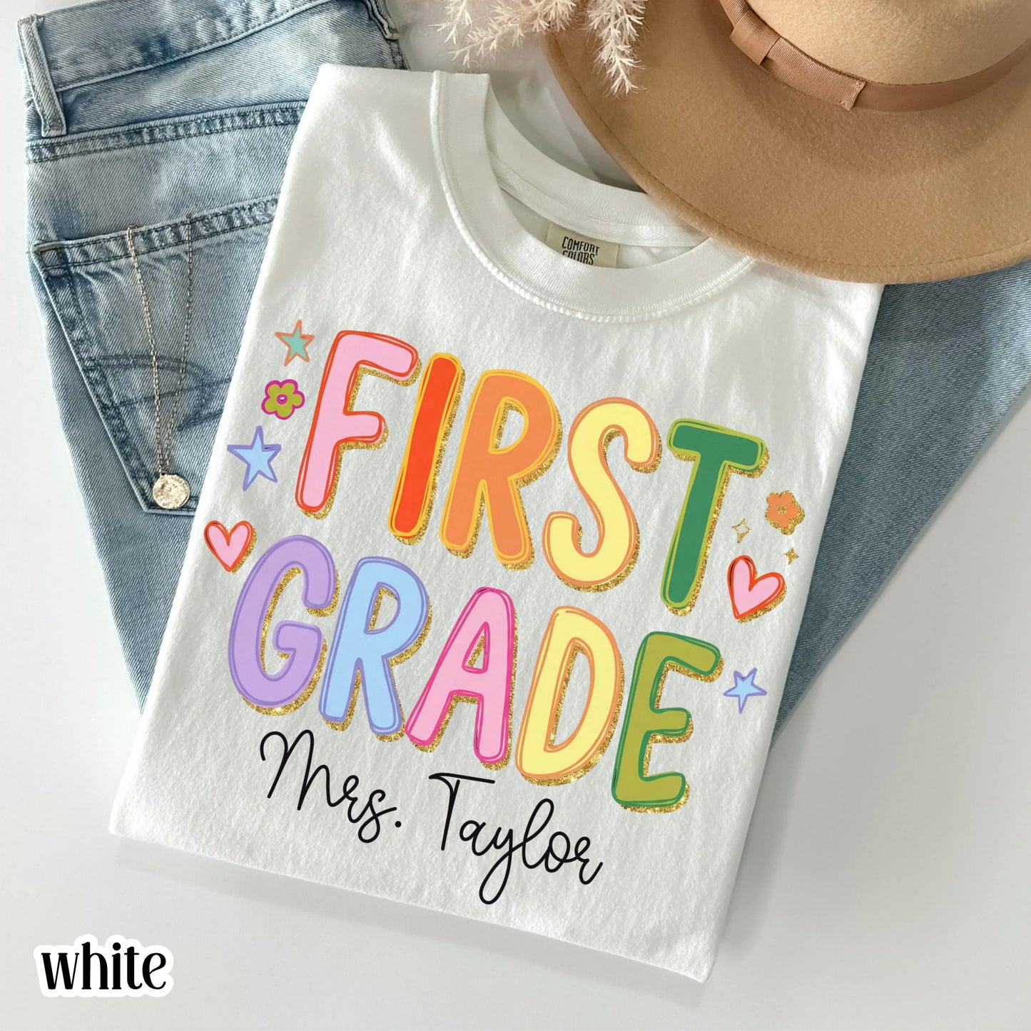 Custom Comfort Colors® First Grade Teacher Shirt First Day 1st Grade Matching Group T-Shirt Colorful Cute Educator Back to School Outfit