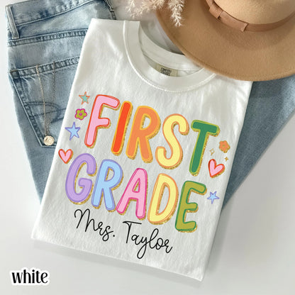 Custom Comfort Colors® First Grade Teacher Shirt First Day 1st Grade Matching Group T-Shirt Colorful Cute Educator Back to School Outfit
