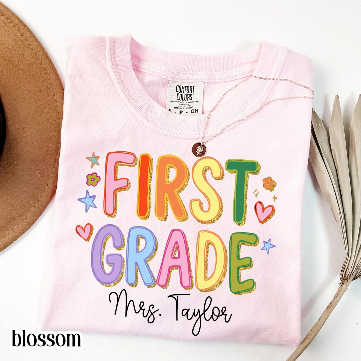 Custom Comfort Colors® First Grade Teacher Shirt First Day 1st Grade Matching Group T-Shirt Colorful Cute Educator Back to School Outfit