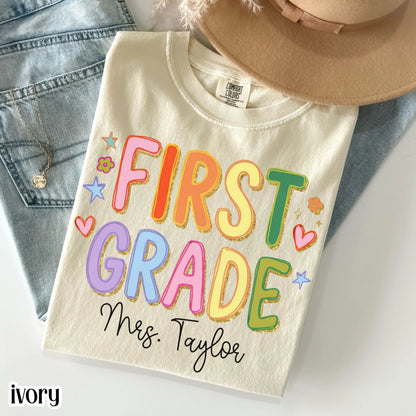 Custom Comfort Colors® First Grade Teacher Shirt First Day 1st Grade Matching Group T-Shirt Colorful Cute Educator Back to School Outfit