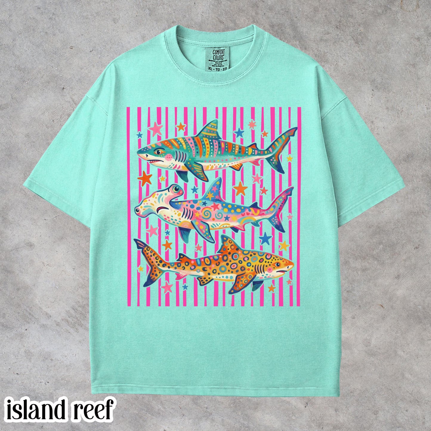 Comfort Colors® Shark Shirt Aesthetic Tropical Ocean Graphic Tee Bright Marine Life Coastal TShirt Summer Beach Shark Week Lover T-Shirt