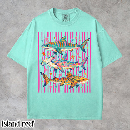 Comfort Colors® Shark Shirt Aesthetic Tropical Ocean Graphic Tee Bright Marine Life Coastal TShirt Summer Beach Shark Week Lover T-Shirt
