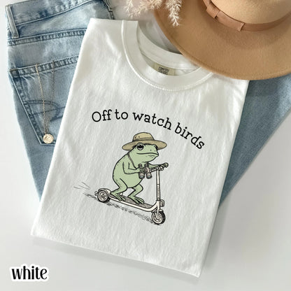 Comfort Colors® Birdwatching Shirt Funny Frog Off to Watch Birds T-Shirt Nature Bird Nerd Tee Nature Lover For Birding Bird Watcher Gift