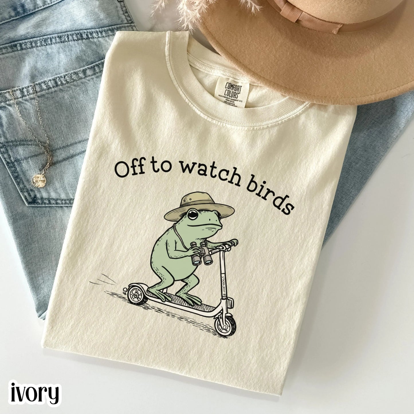 Comfort Colors® Birdwatching Shirt Funny Frog Off to Watch Birds T-Shirt Nature Bird Nerd Tee Nature Lover For Birding Bird Watcher Gift