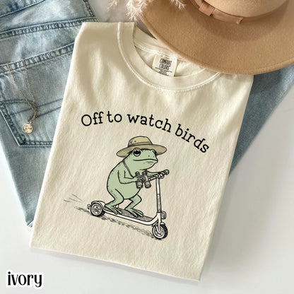 Comfort Colors® Birdwatching Shirt Funny Frog Off to Watch Birds T-Shirt Nature Bird Nerd Tee Nature Lover For Birding Bird Watcher Gift