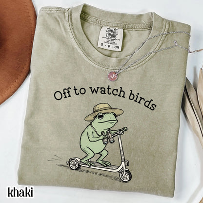 Comfort Colors® Birdwatching Shirt Funny Frog Off to Watch Birds T-Shirt Nature Bird Nerd Tee Nature Lover For Birding Bird Watcher Gift