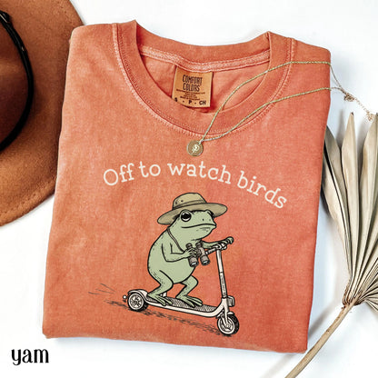 Comfort Colors® Birdwatching Shirt Funny Frog Off to Watch Birds T-Shirt Nature Bird Nerd Tee Nature Lover For Birding Bird Watcher Gift