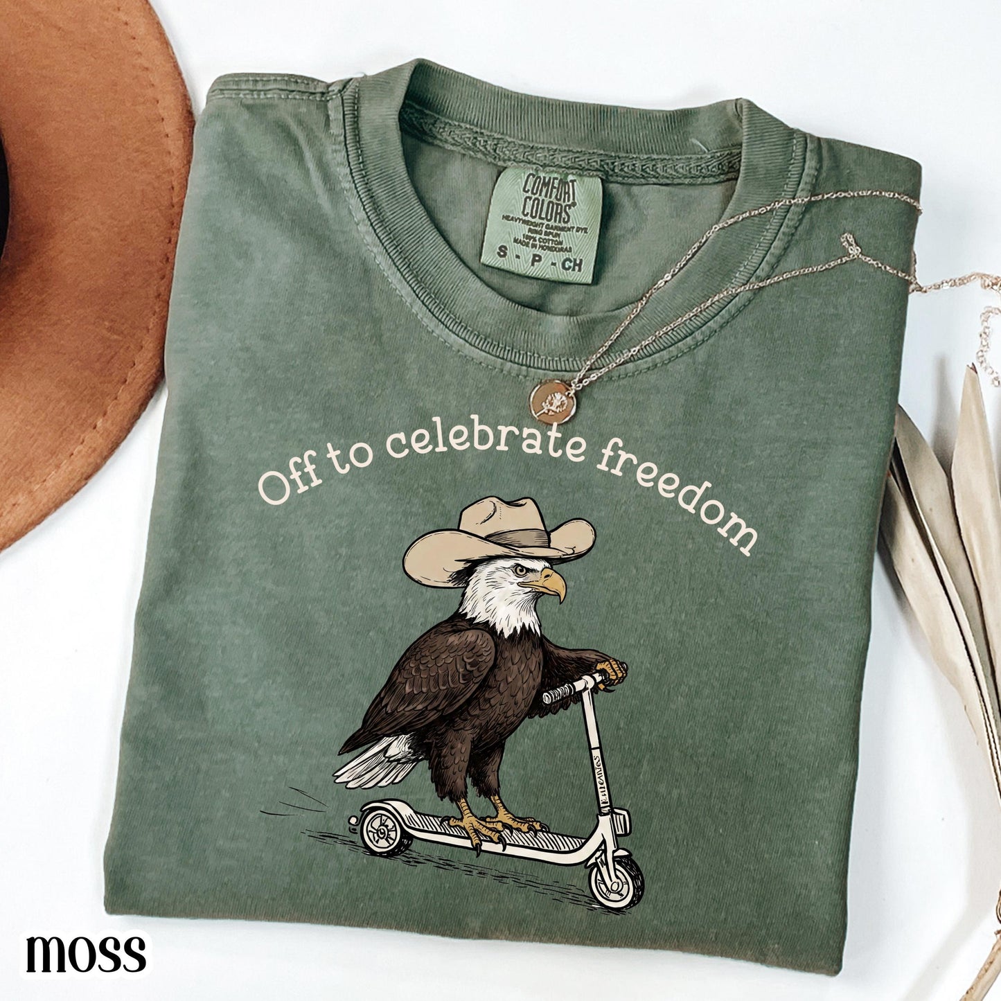 Fourth of July Comfort Colors® Shirt Eagle Off to Celebrate Freedom T-Shirt 4th Of July Cowboy Scooter Bird 250 America Anniversary Tee