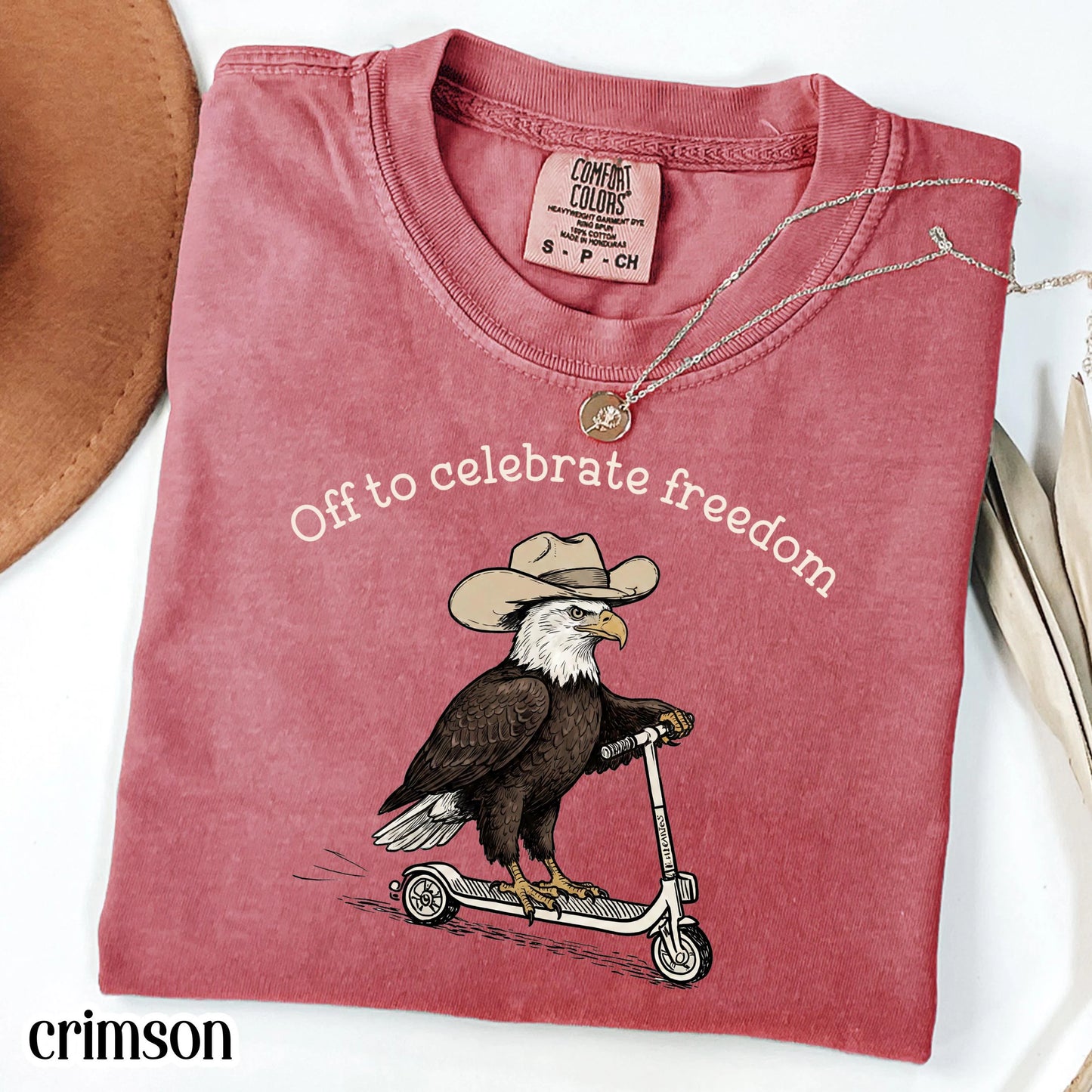 Fourth of July Comfort Colors® Shirt Eagle Off to Celebrate Freedom T-Shirt 4th Of July Cowboy Scooter Bird 250 America Anniversary Tee