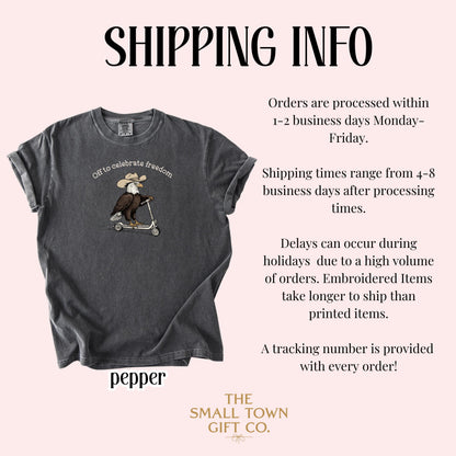 Fourth of July Comfort Colors® Shirt Eagle Off to Celebrate Freedom T-Shirt 4th Of July Cowboy Scooter Bird 250 America Anniversary Tee