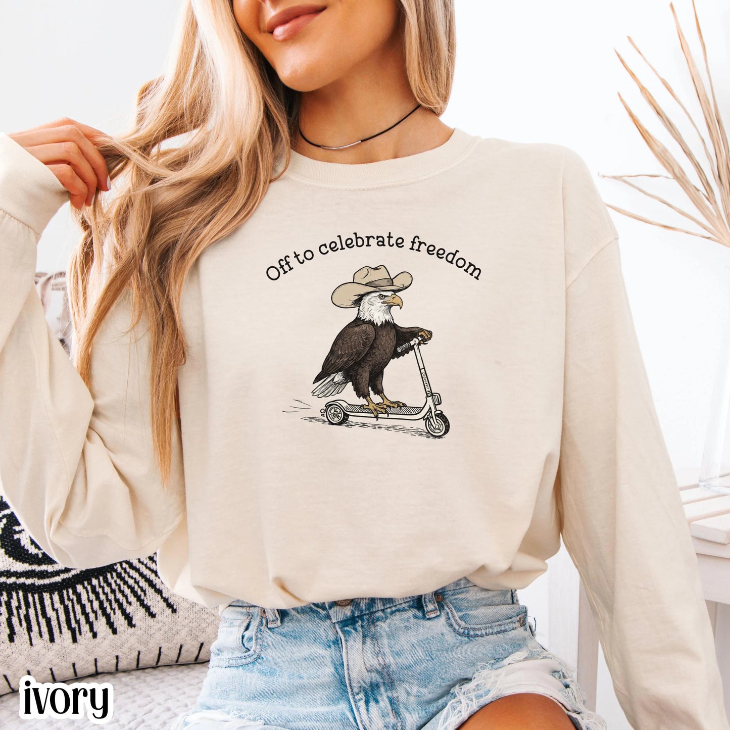 Fourth of July Comfort Colors® Shirt Eagle Off to Celebrate Freedom T-Shirt 4th Of July Cowboy Scooter Bird 250 America Anniversary Tee