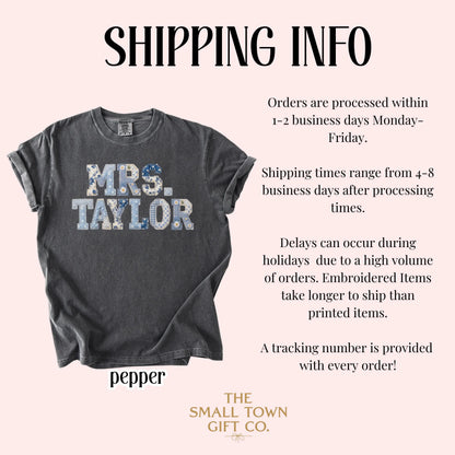 Custom Teacher Name Comfort Colors® Shirt Kindergarten Teacher T-shirt First Day 1st Grade Matching TShirt Floral Blue Faux Patchwork Tee