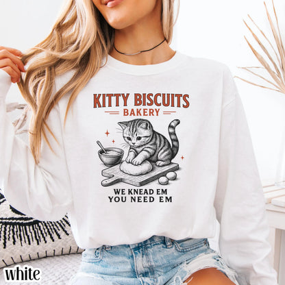 Comfort Colors® Cat Shirt Long Sleeve Funny Cat TShirt Kitty Biscuits Meme T Shirt Bakery Sourdough Lover Tee Silly Gift for Kitty Lover Tee