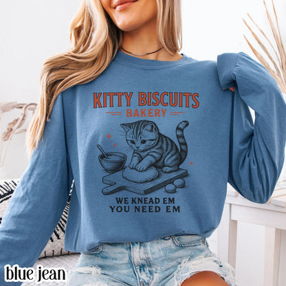 Comfort Colors® Cat Shirt Long Sleeve Funny Cat TShirt Kitty Biscuits Meme T Shirt Bakery Sourdough Lover Tee Silly Gift for Kitty Lover Tee