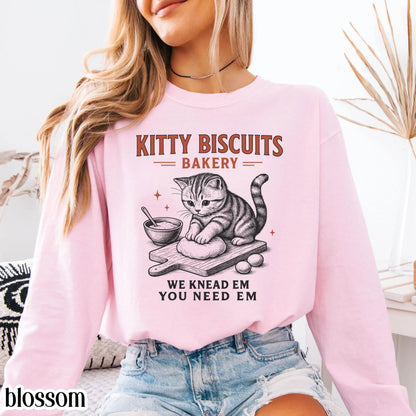 Comfort Colors® Cat Shirt Long Sleeve Funny Cat TShirt Kitty Biscuits Meme T Shirt Bakery Sourdough Lover Tee Silly Gift for Kitty Lover Tee