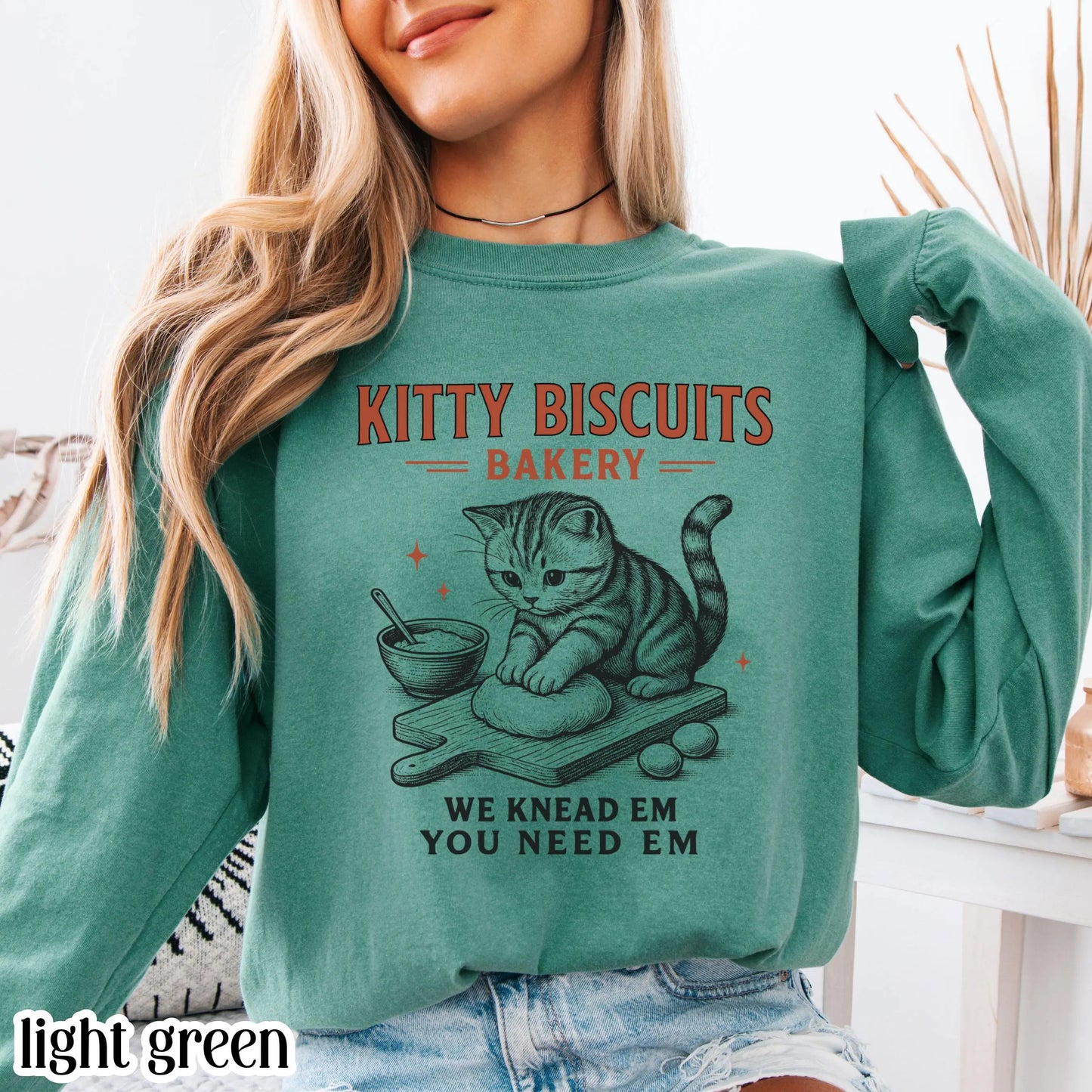 Comfort Colors® Cat Shirt Long Sleeve Funny Cat TShirt Kitty Biscuits Meme T Shirt Bakery Sourdough Lover Tee Silly Gift for Kitty Lover Tee
