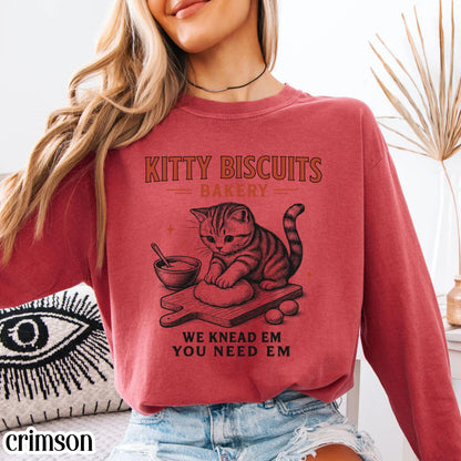 Comfort Colors® Cat Shirt Long Sleeve Funny Cat TShirt Kitty Biscuits Meme T Shirt Bakery Sourdough Lover Tee Silly Gift for Kitty Lover Tee