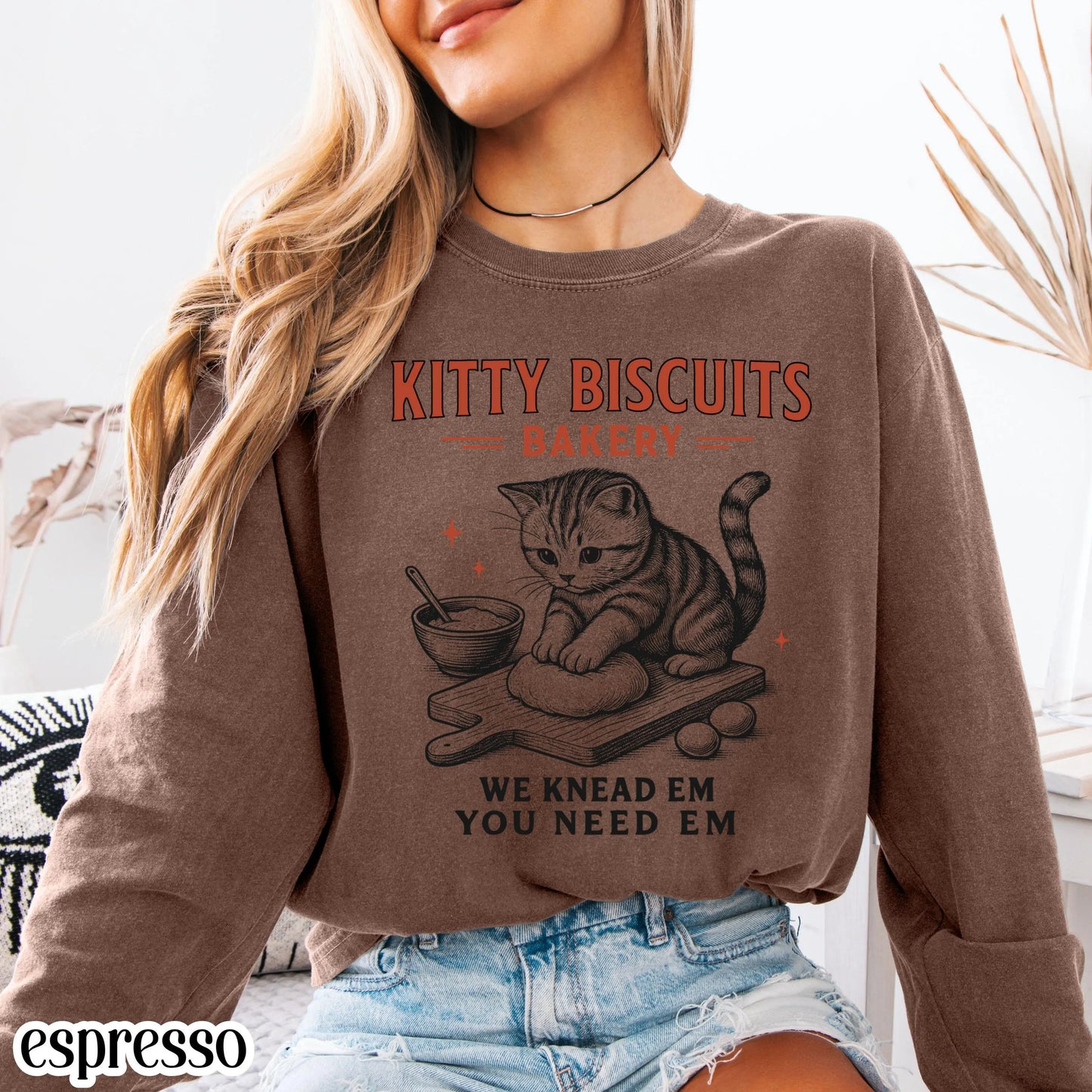 Comfort Colors® Cat Shirt Long Sleeve Funny Cat TShirt Kitty Biscuits Meme T Shirt Bakery Sourdough Lover Tee Silly Gift for Kitty Lover Tee