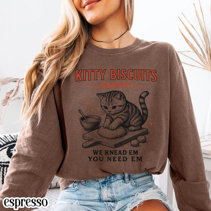 Comfort Colors® Cat Shirt Long Sleeve Funny Cat TShirt Kitty Biscuits Meme T Shirt Bakery Sourdough Lover Tee Silly Gift for Kitty Lover Tee