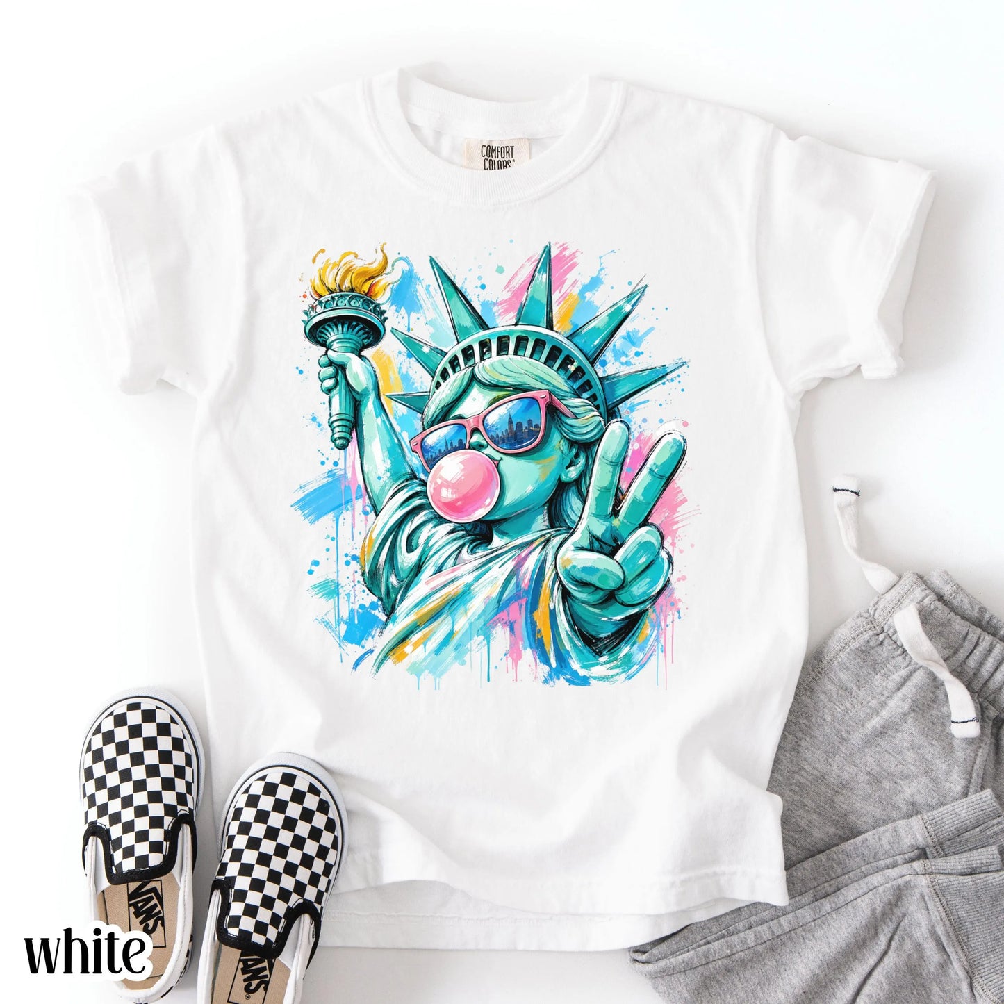 Comfort Colors USA Shirt 4th of July Statue of Liberty T-Shirt 250 Aniiversary Freedom Graphic Tee Fourth of July Patriotic Pop Art TShirt