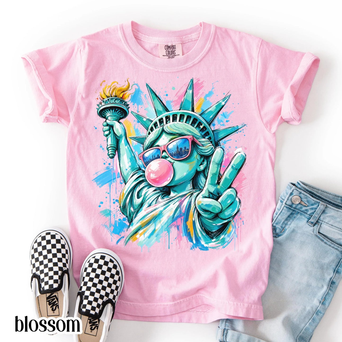 Comfort Colors USA Shirt 4th of July Statue of Liberty T-Shirt 250 Aniiversary Freedom Graphic Tee Fourth of July Patriotic Pop Art TShirt