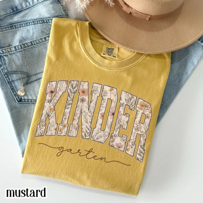 Comfort Colors® Kindergarten Teacher Shirt First Day Kinder Matching Group T-Shirt Wildflower Boho Cute Educator Back to School Outfit
