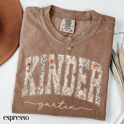 Comfort Colors® Kindergarten Teacher Shirt First Day Kinder Matching Group T-Shirt Wildflower Boho Cute Educator Back to School Outfit