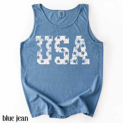 Comfort Colors 4th of July Shirt, USA Shirt, Fourth of July Tank Top, American Flag Shirt, American Citizen Shirt, Floral United States Tank