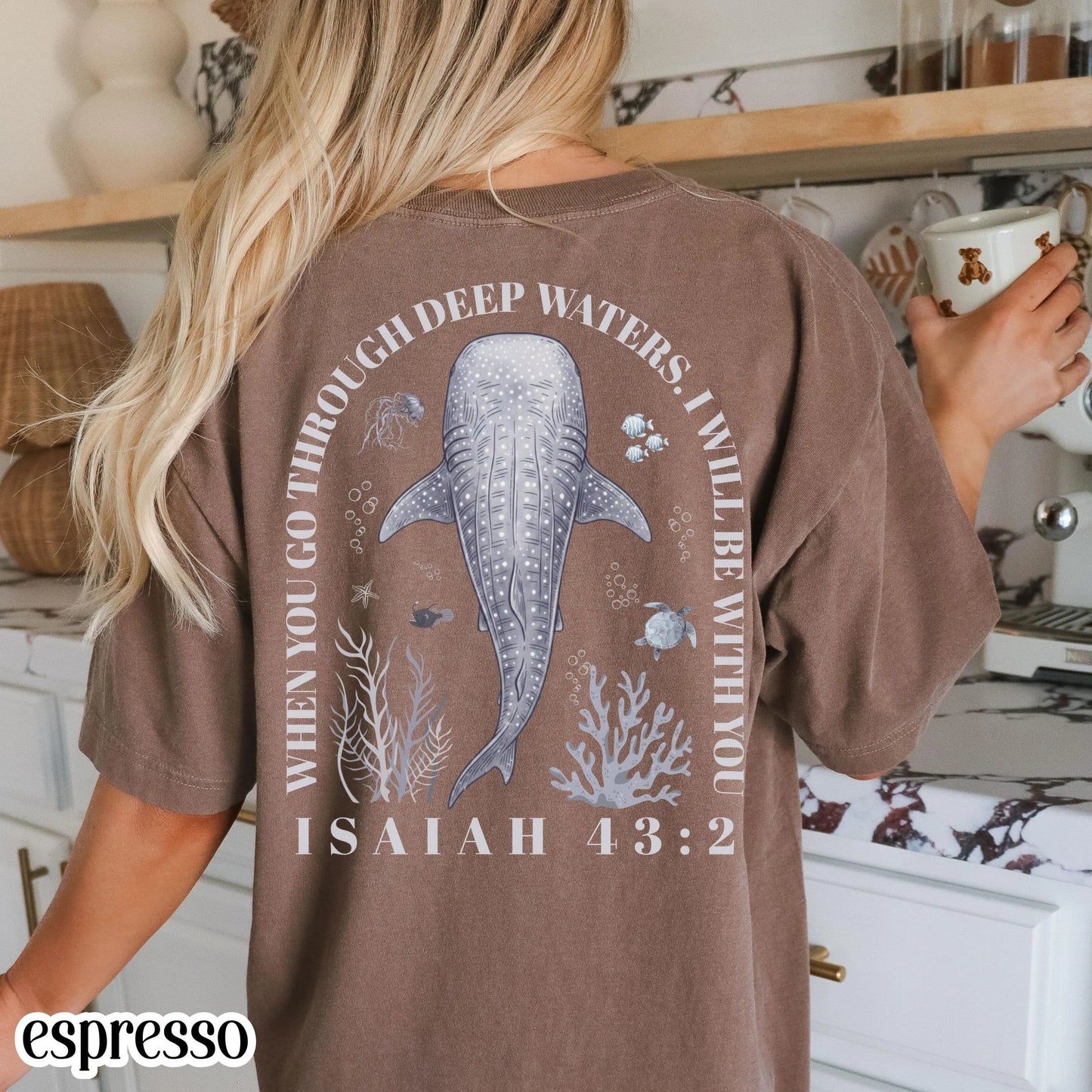 Christian Comfort Colors® Shirt Isaiah 43:2 Whale Shark Bible Verse Tee Religious Scripture Faith Based TShirt Aesthetic Ocean Lover T-Shirt