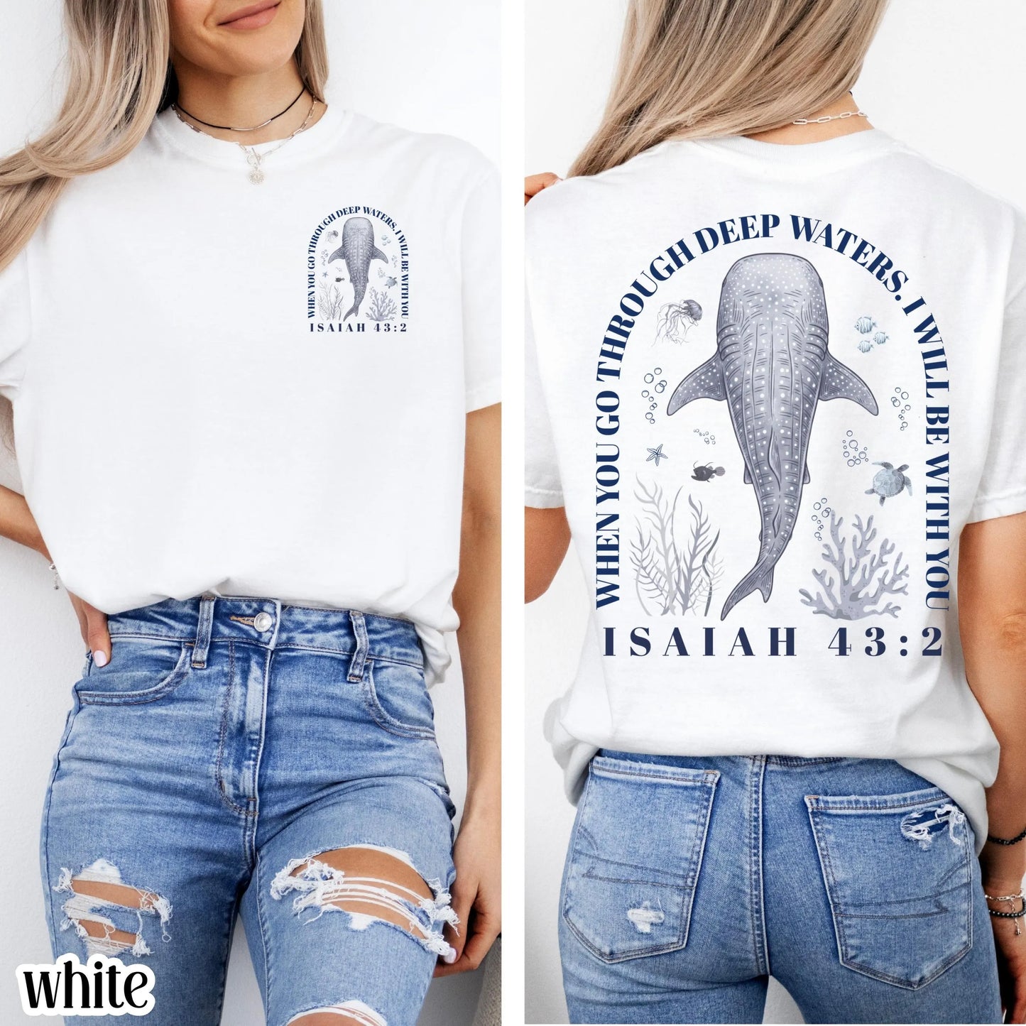 Christian Comfort Colors® Shirt Isaiah 43:2 Whale Shark Bible Verse Tee Religious Scripture Faith Based TShirt Aesthetic Ocean Lover T-Shirt