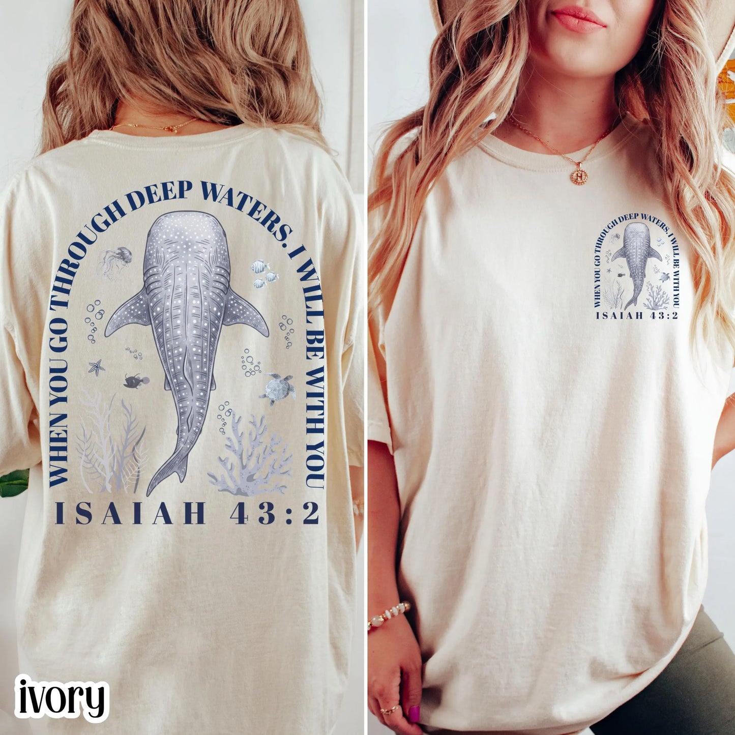 Christian Comfort Colors® Shirt Isaiah 43:2 Whale Shark Bible Verse Tee Religious Scripture Faith Based TShirt Aesthetic Ocean Lover T-Shirt
