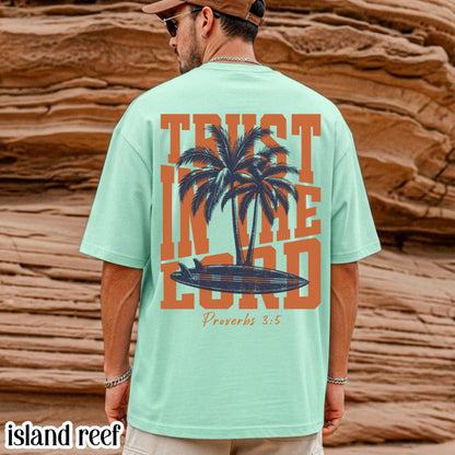 Trust In The Lord Comfort Colors Shirt Proverbs 3:5 Christian Surf Tee Trendy Summer Vibes Palm Tree Faith Based TShirt Beach Lover T-Shirt